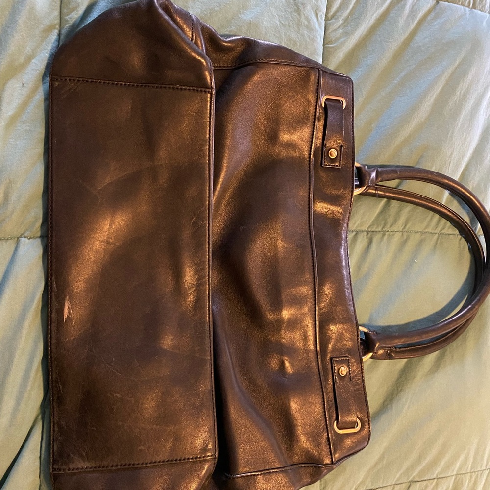 Large Black Leather Ann Taylor Satchel with Brass Hardware - Picture 9 of 10